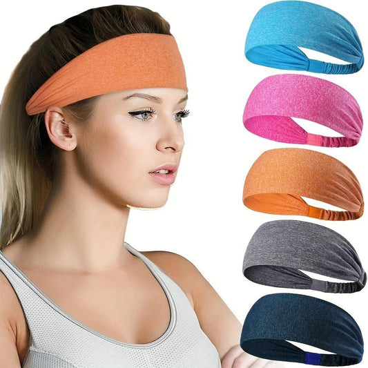 5-Piece Women's Anti-Slip Sports Sweat-Absorbing Headbands Elastic Yoga Fitness Running Headbands Unisex